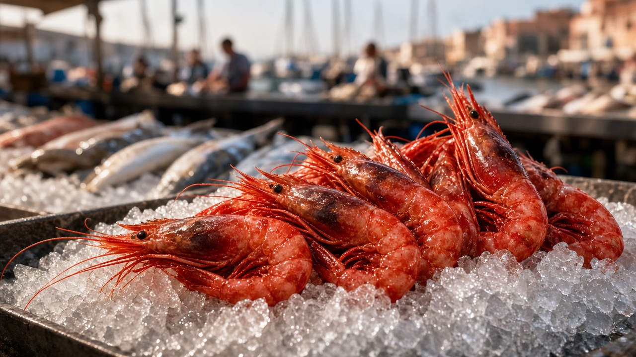 Gamberi rossi al mercato del pesce di D&eacute;nia